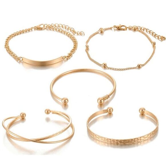 2/$21 Ladies Golden 5 Piece Bracelet Set - Picture 2 of 9